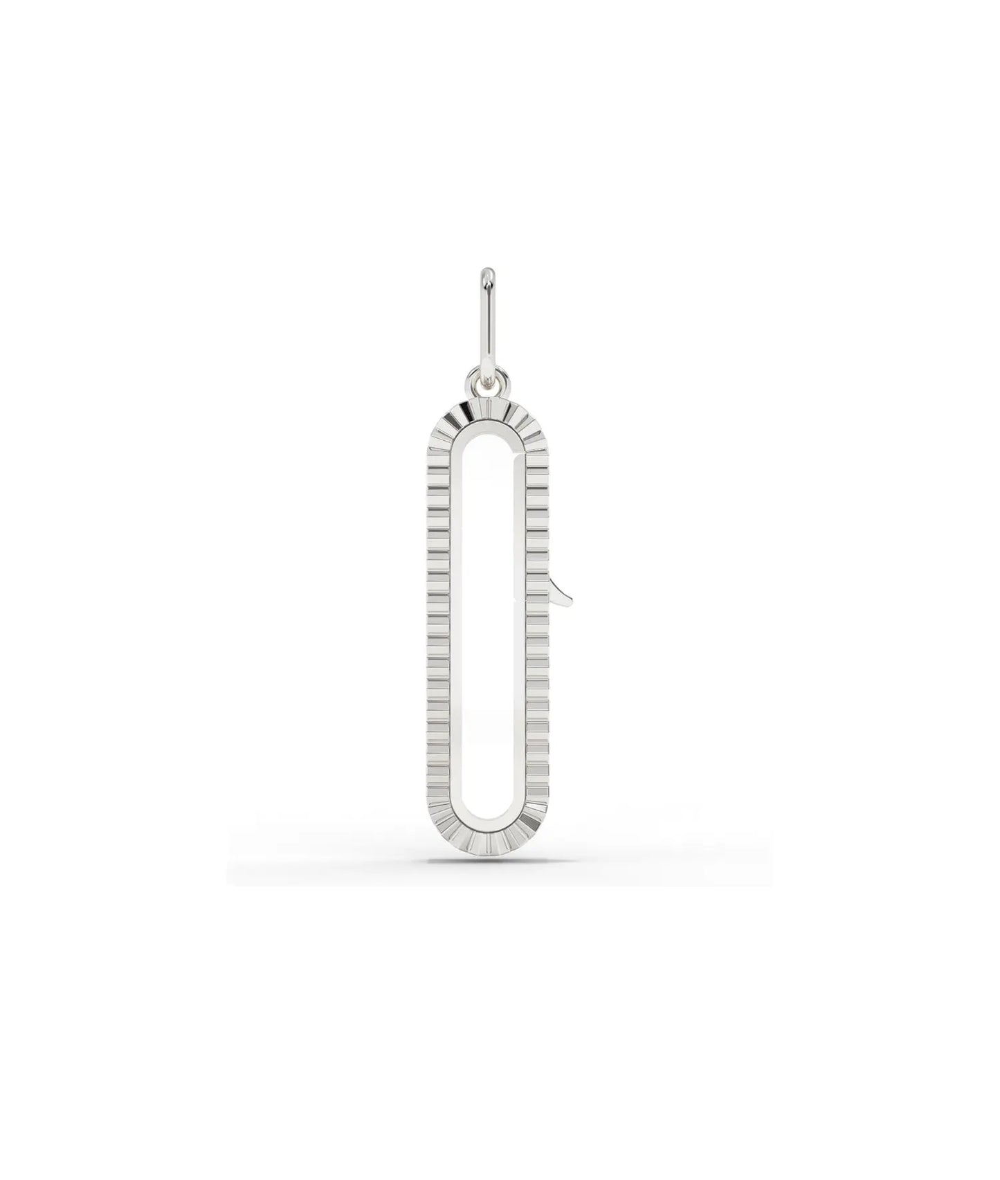 White gold fluted capsule glass locket charm with architectural fluted texture