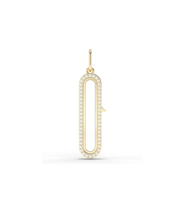 Diamond capsule glass locket charm front view in yellow gold with sparkling diamonds alternate view