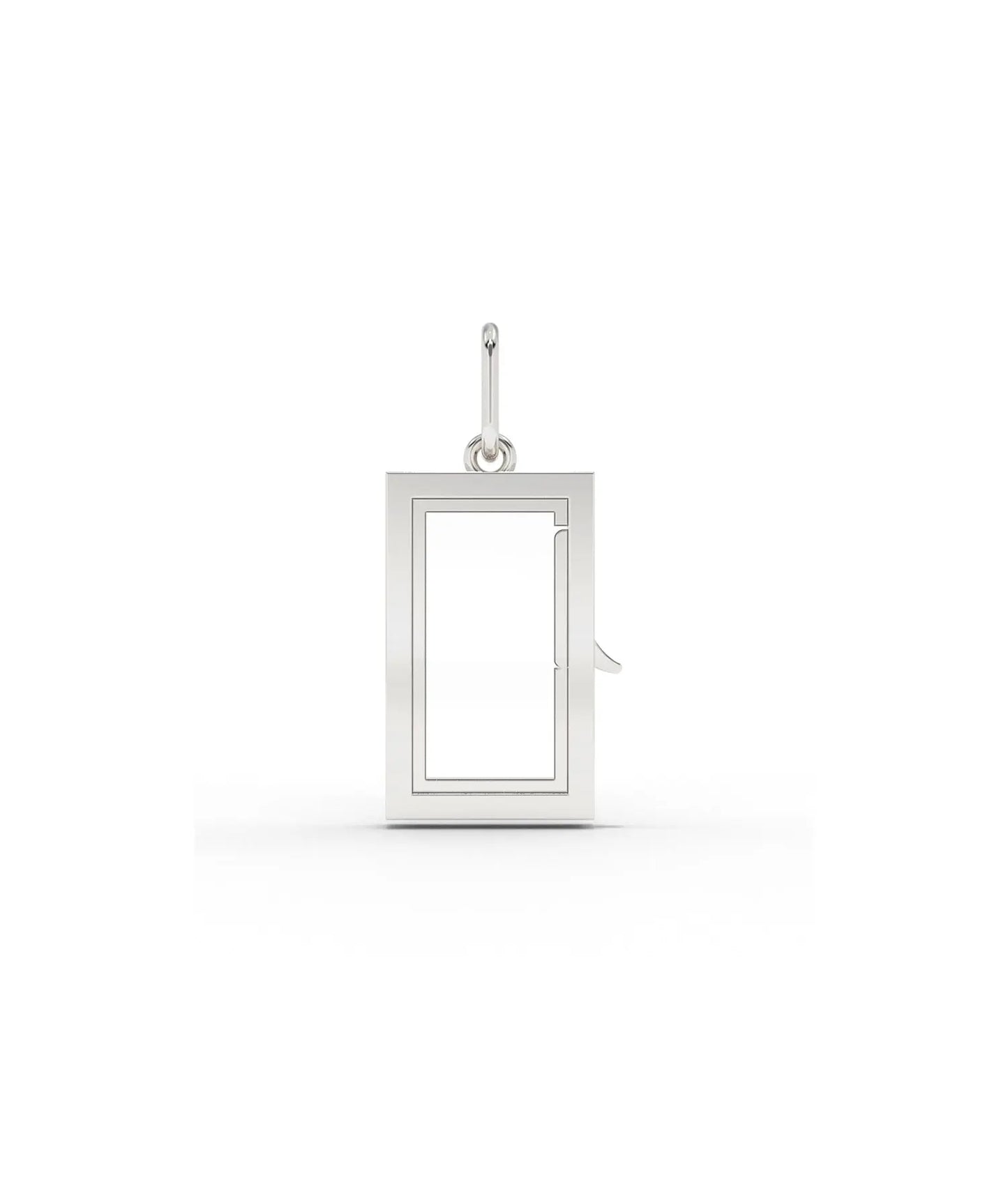 White gold box glass locket charm with transparent glass panel design
