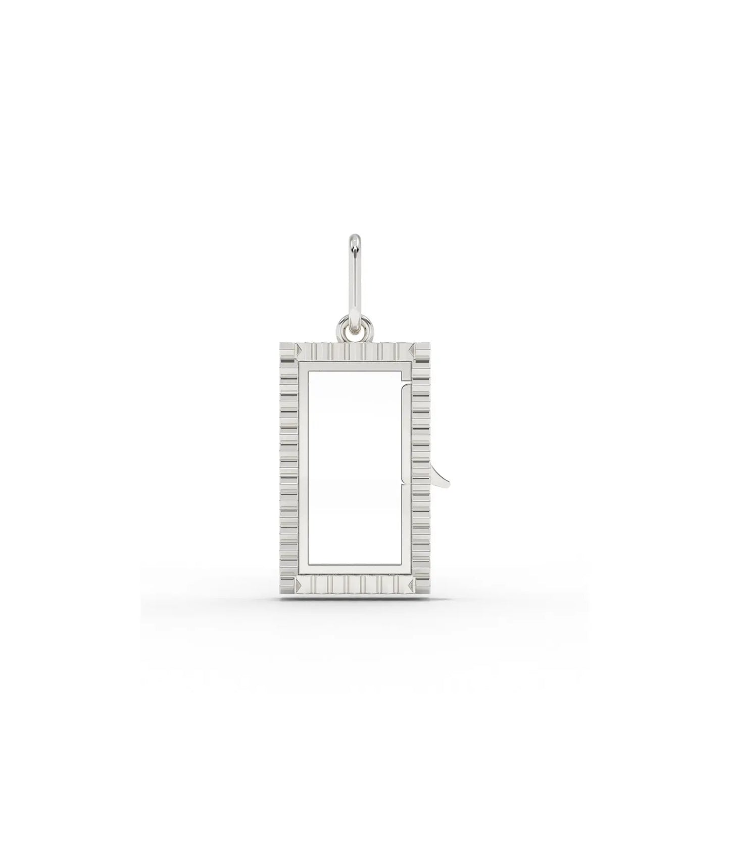 White gold fluted box glass locket charm with architectural fluted detailing