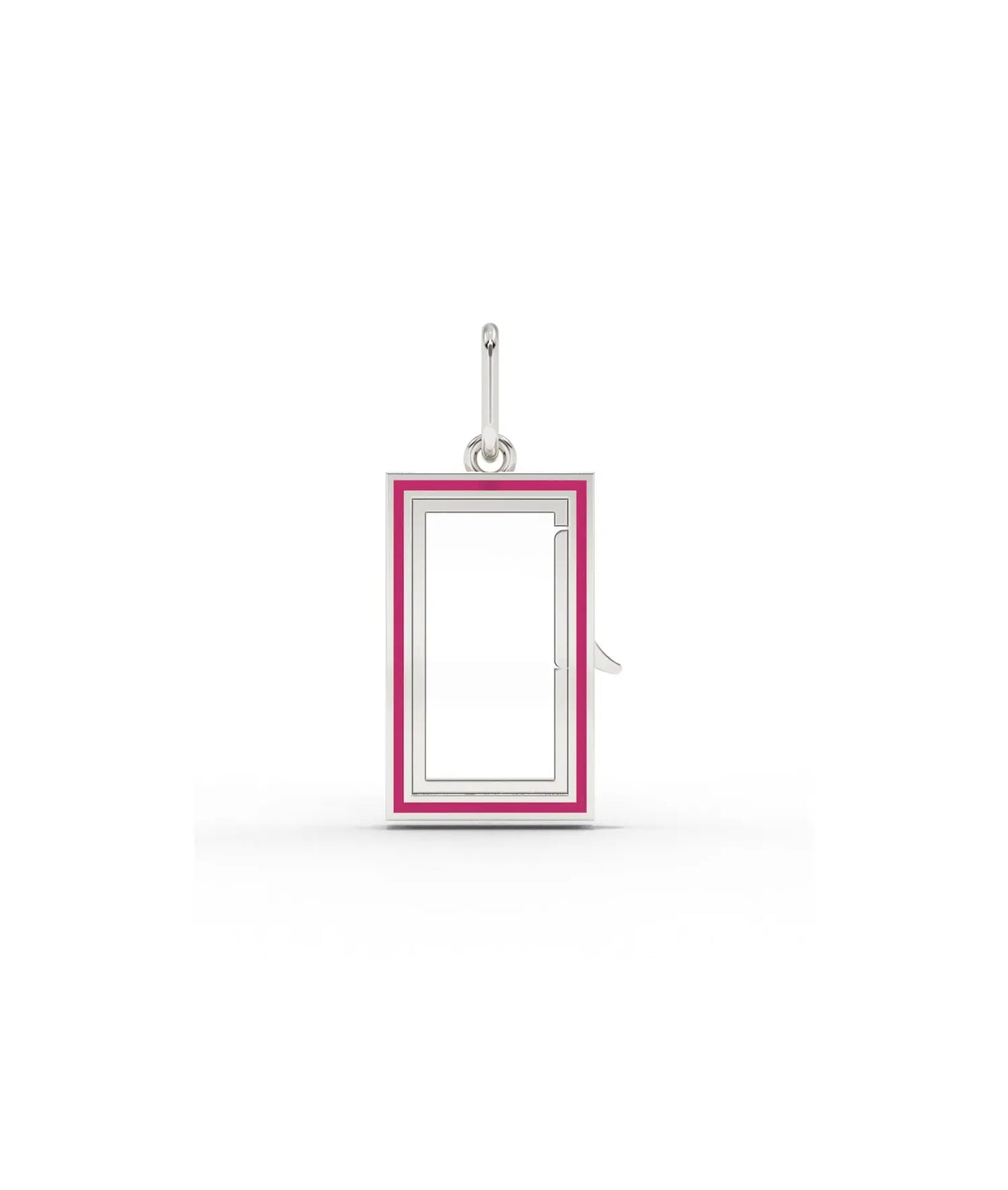 White gold enamel box glass locket charm with vibrant enamel detailing