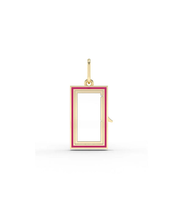 Enamel box glass locket charm front view in yellow gold with colorful enamel accents alternate view