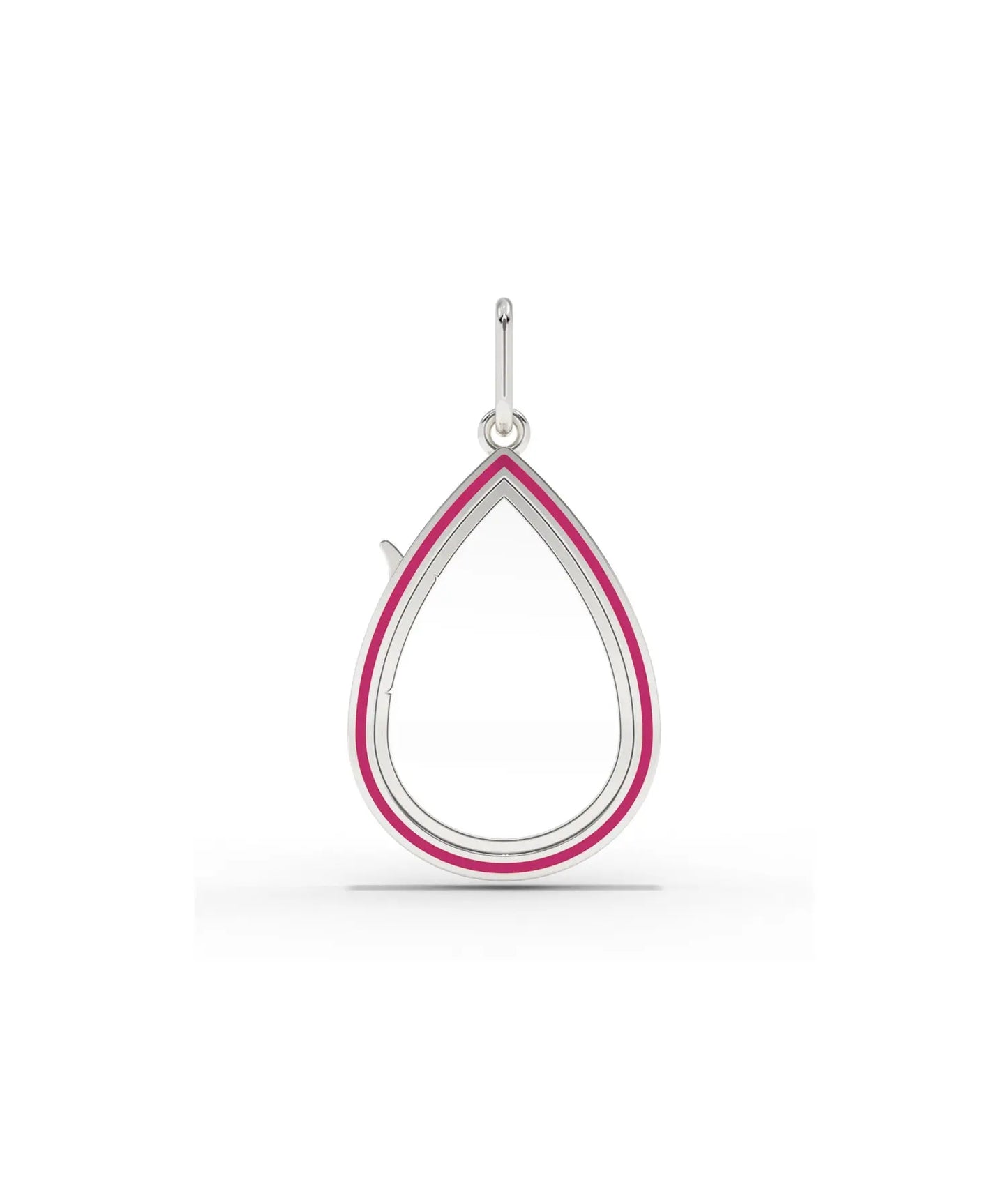 White gold enamel pear shape glass locket charm with vibrant enamel work