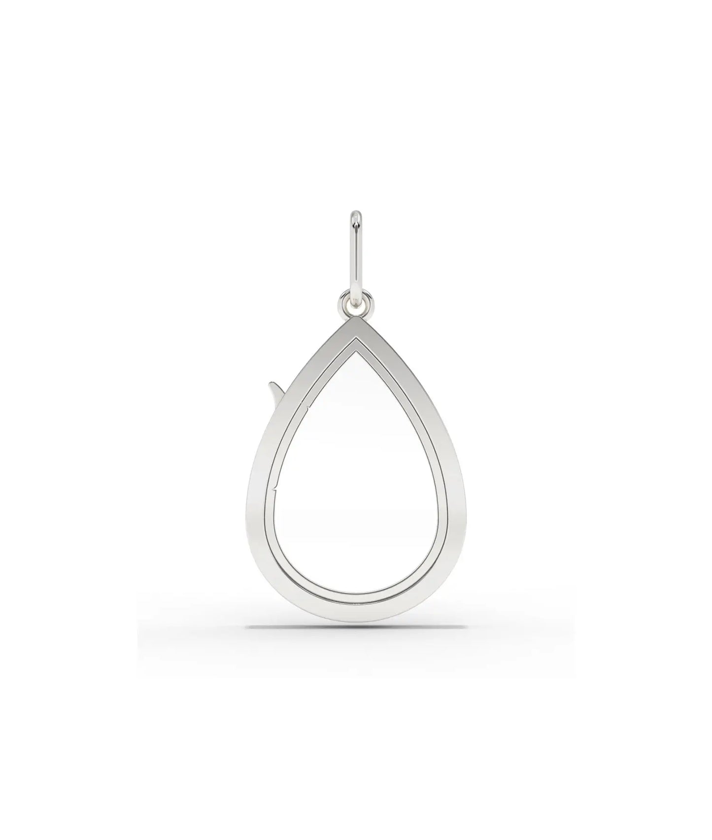 White gold solid gold pear shape glass locket charm with clear glass panel