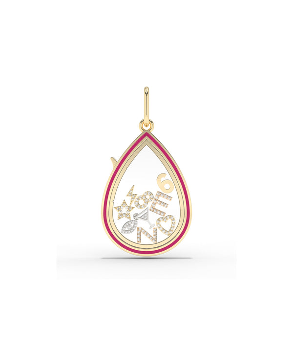 Enamel Pear Shape Glass Locket Charm Gold