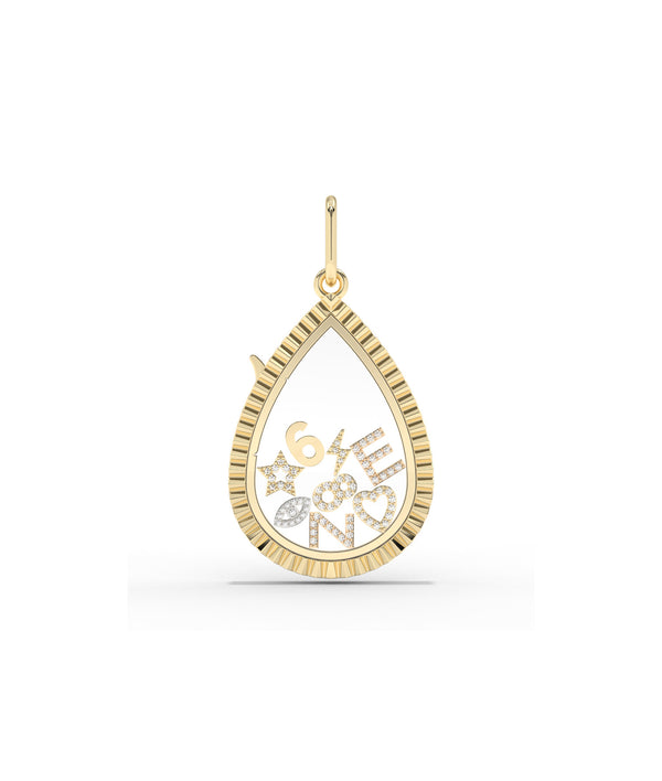 Fluted Pear Shape Glass Locket Charm Gold