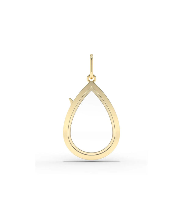 Solid gold pear shape glass locket charm front view in yellow gold finish alternate view
