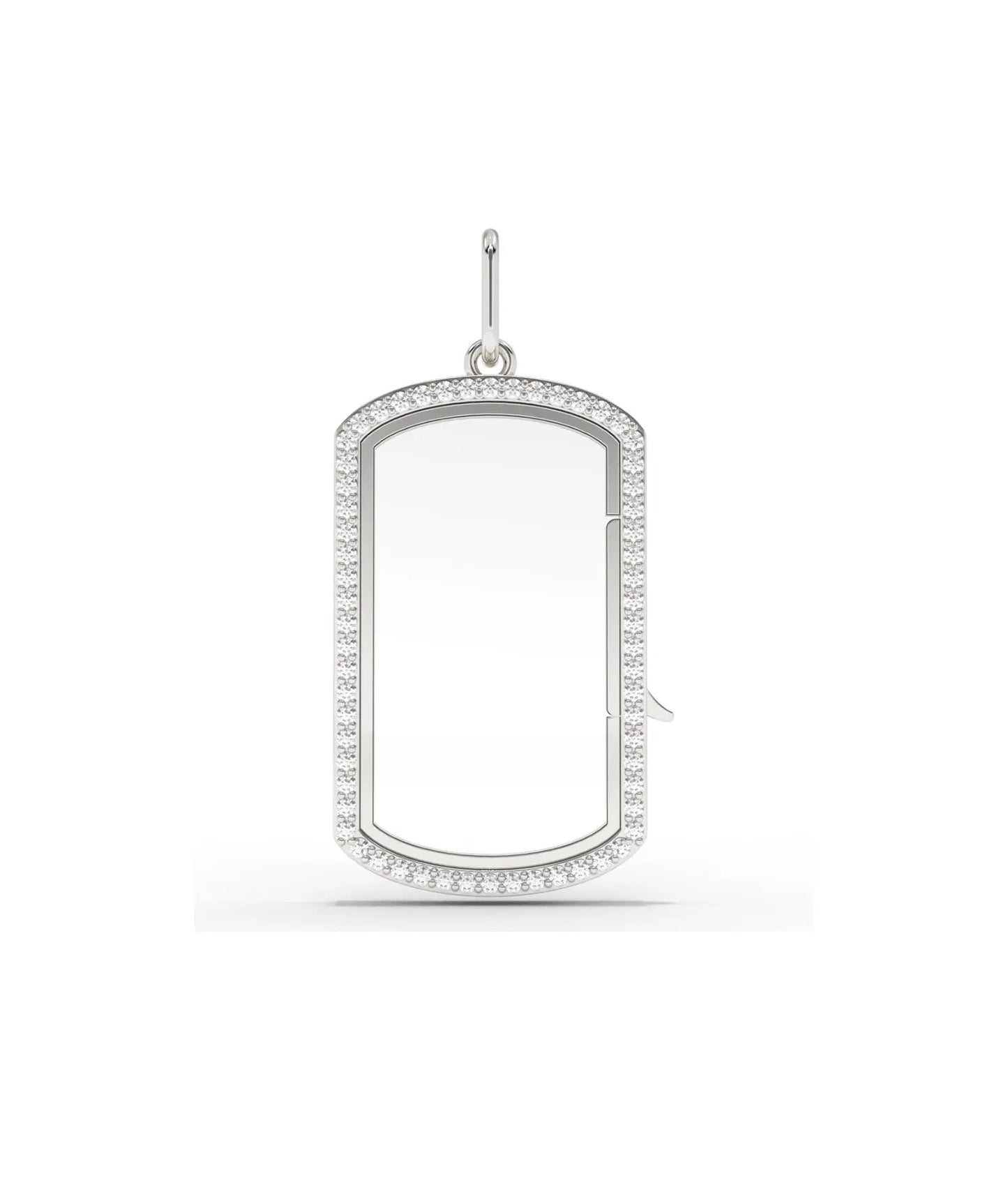 White gold diamond glass locket charm displaying transparent glass panel