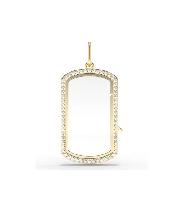 Diamond glass locket charm front view in yellow gold with sparkling accents alternate view