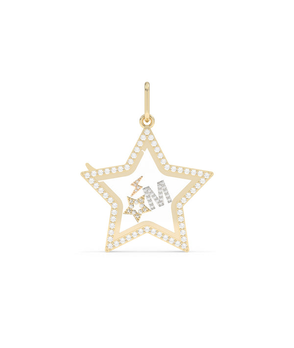 Diamond Star Glass Locket Charm Gold 25mm Memory