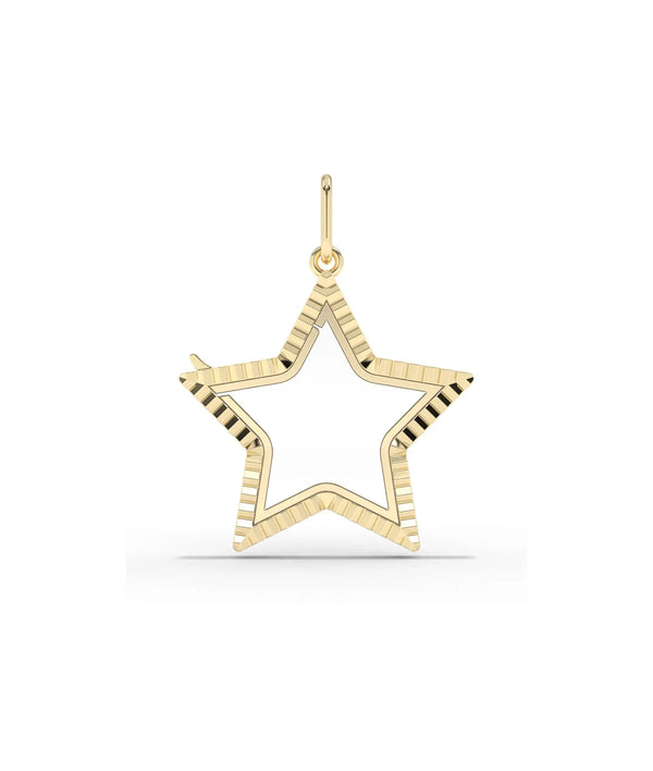 Fluted Star Glass Locket Charm 25mm solid gold star shape with fluted detailing front alternate view
