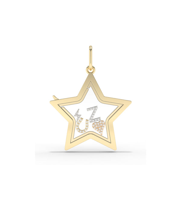 Solid Gold Star Glass Locket Charm 25mm Memory