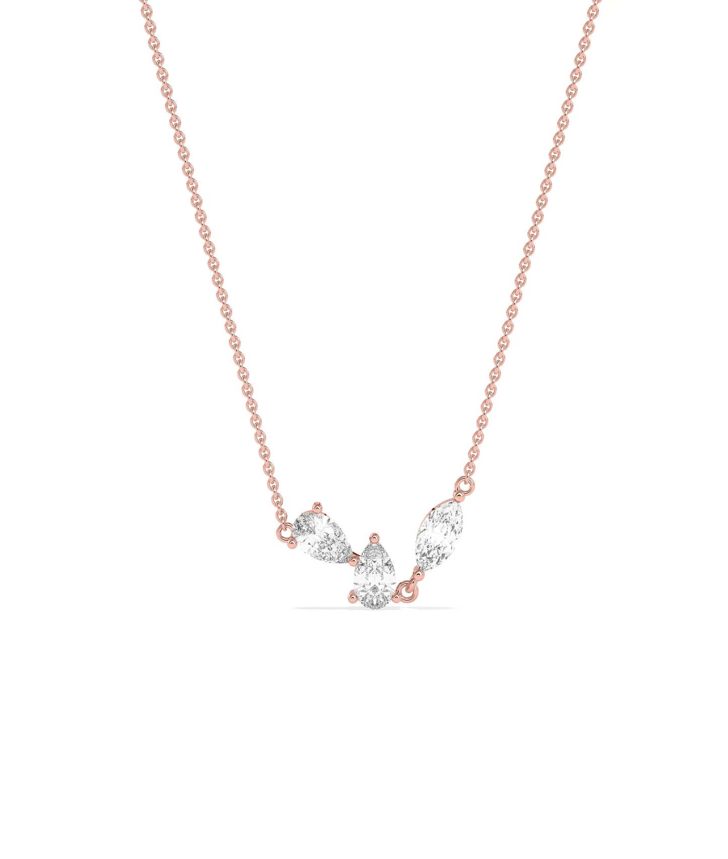 3 Stone Solitaire Necklace worn displaying elegant collarbone placement