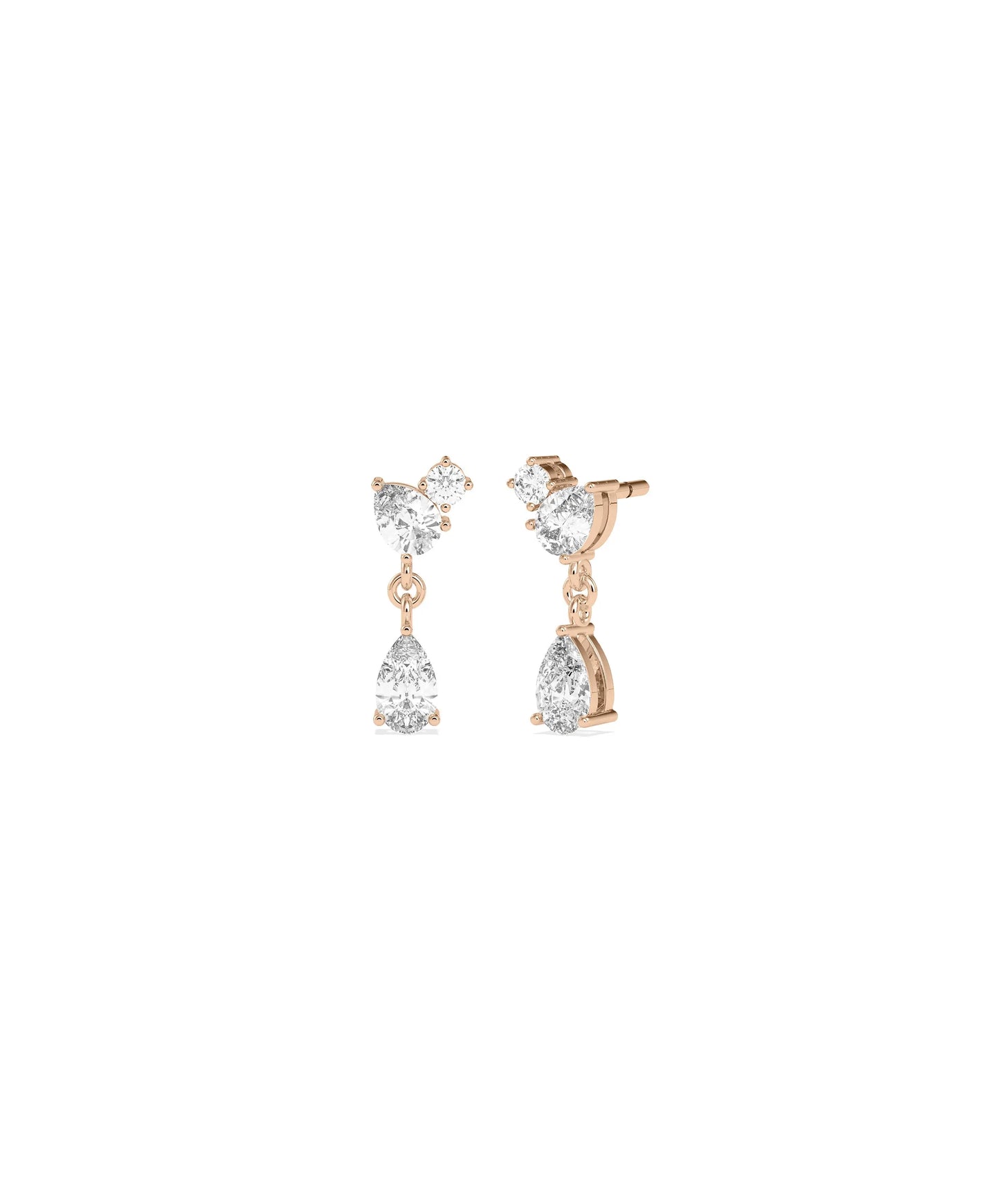 3 Stone Dangle Earrings worn on ear displaying elegant drop length