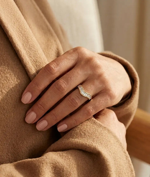 Emerald Cut Wave Band Ring alternate view