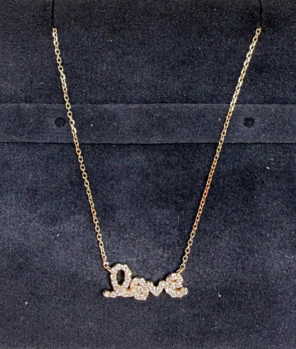 Diamond Pave Love worn necklace display alternate view