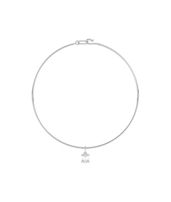Solitaire lab diamond collar necklace in 14K white gold alternate view