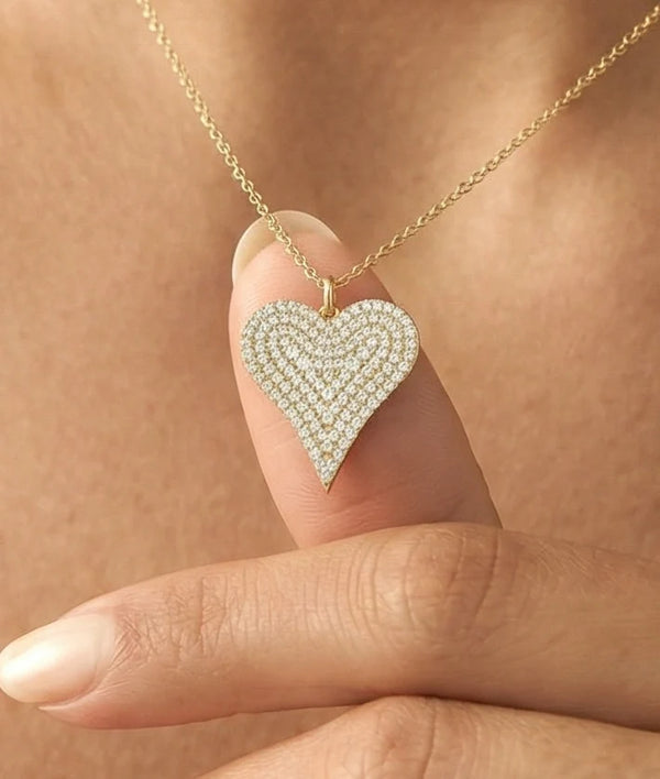 Pave diamond heart charm pendant in 14K yellow solid gold alternate view
