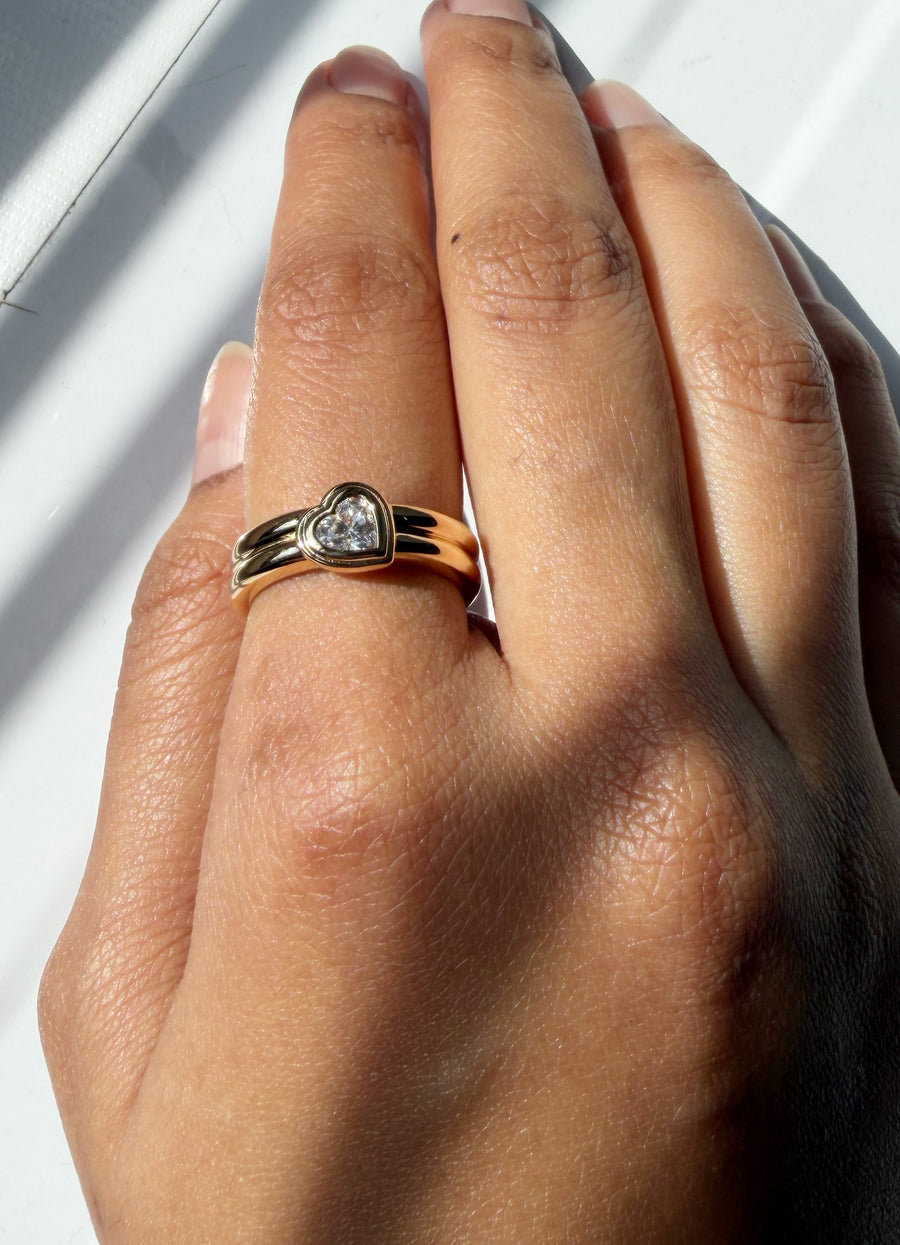 Bezel set heart lab diamond solitaire ring in 14K gold