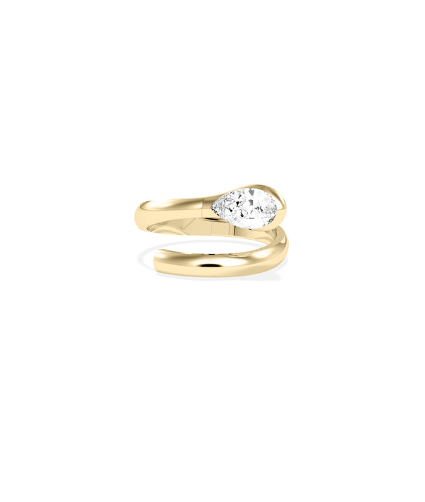 Pear lab diamond bypass solitaire ring in 14K yellow gold