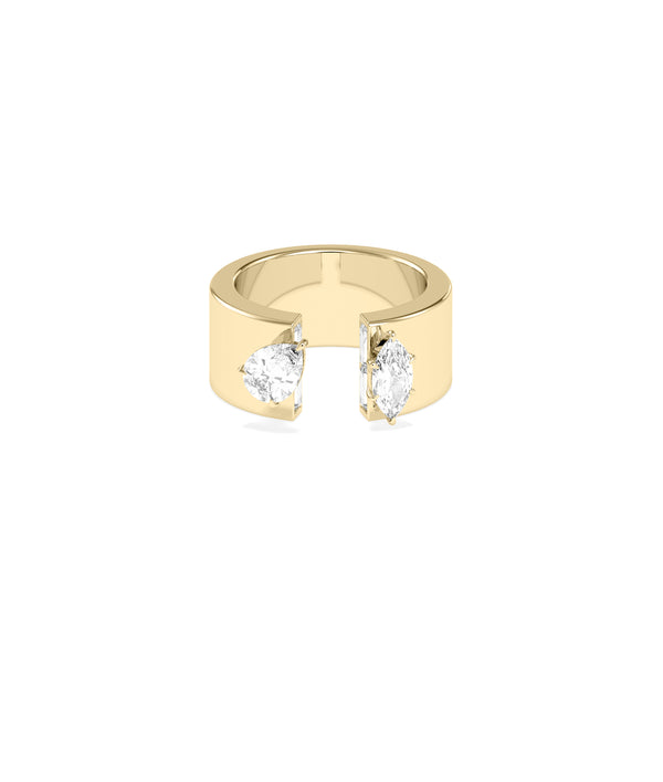 Open band pear marquise lab diamond ring in yellow gold