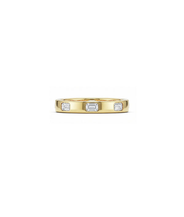 JF13761 bezel-set emerald cut eternity band ring, front view (R30048)
