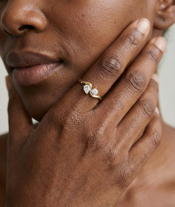 Wave Pear Round Lab Diamond Ring media alternate view