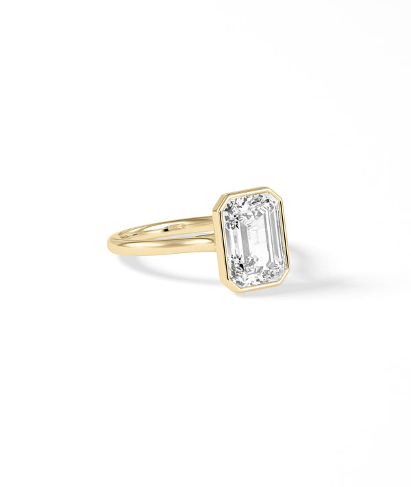 Bezel Emerald Lab Diamond Solitaire Ring media alternate view
