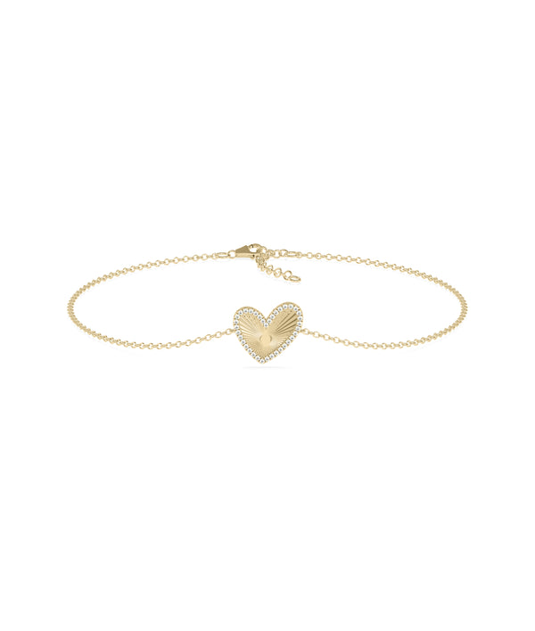 Abstract halo heart bracelet in 14K solid yellow gold