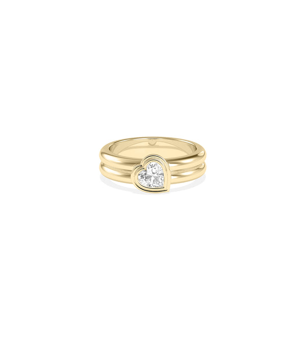 Bezel set heart lab diamond solitaire ring in 14K yellow gold