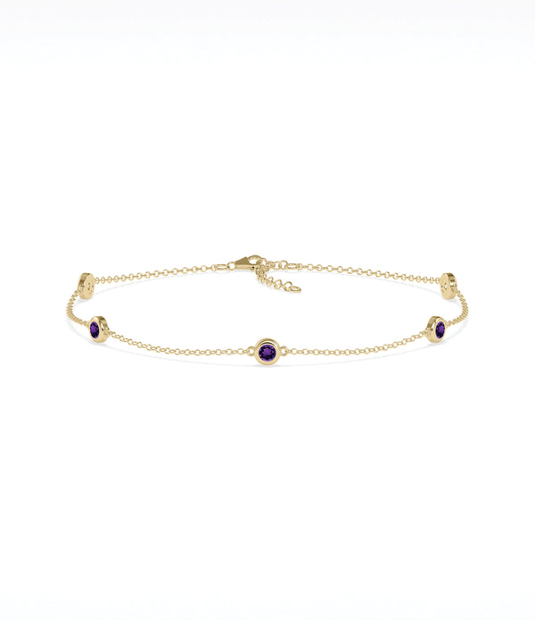 14K yellow gold bezel set amethyst station bracelet alternate view