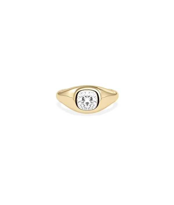 Bezel signet cushion lab diamond ring in yellow gold