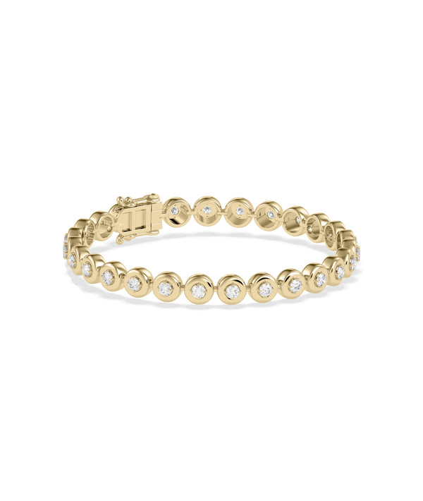 Bubble bezel diamond tennis bracelet in 14K yellow gold side profile view alternate view