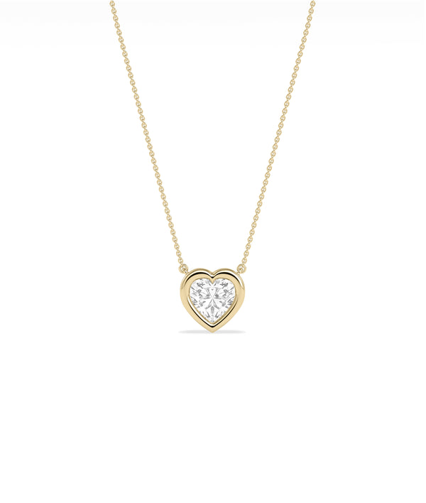 Bubble bezel heart solitaire diamond necklace in 14K yellow gold