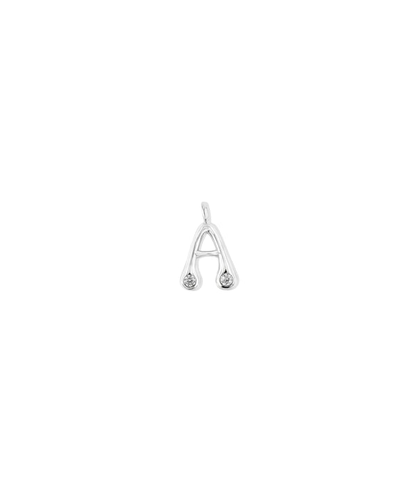 Bubble initial diamond charm pendant in 14K solid white gold alternate view