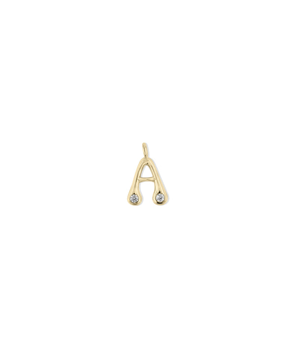 Bubble initial diamond charm pendant in 14K yellow solid gold