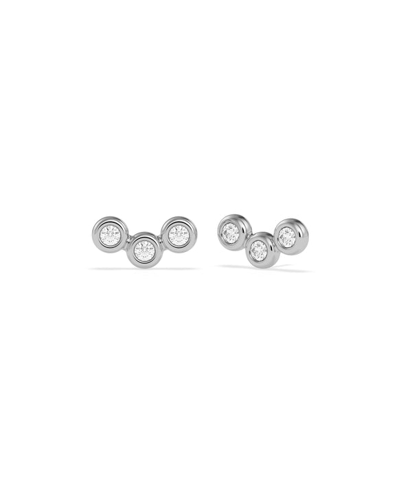 Bubble three-stone chevron diamond stud earrings in 14K white gold alternate view