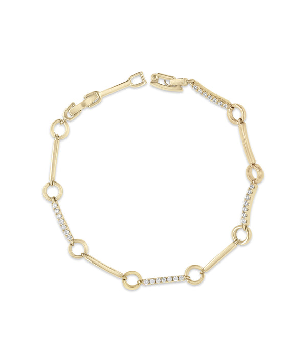 Circle link diamond chain bracelet in 14K yellow solid gold
