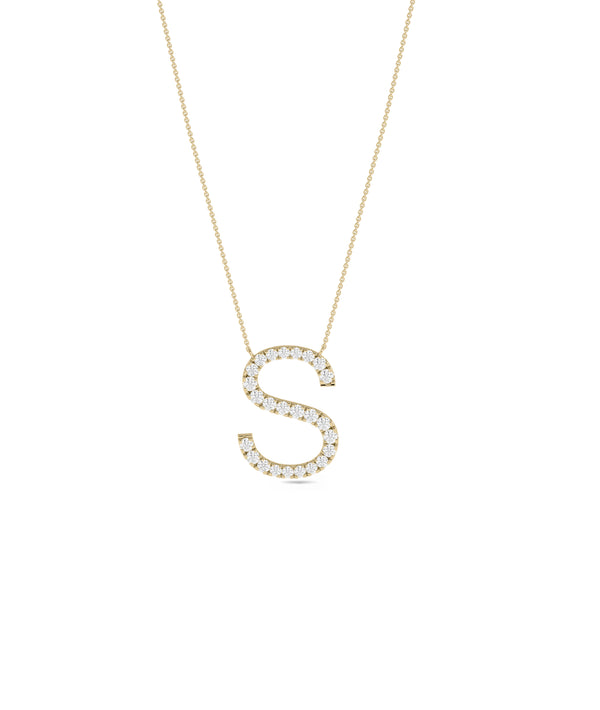 Custom diamond letter initial necklace in 14K yellow solid gold
