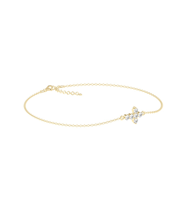 Diamond cross cable bracelet in 14K yellow gold side profile view alternate view