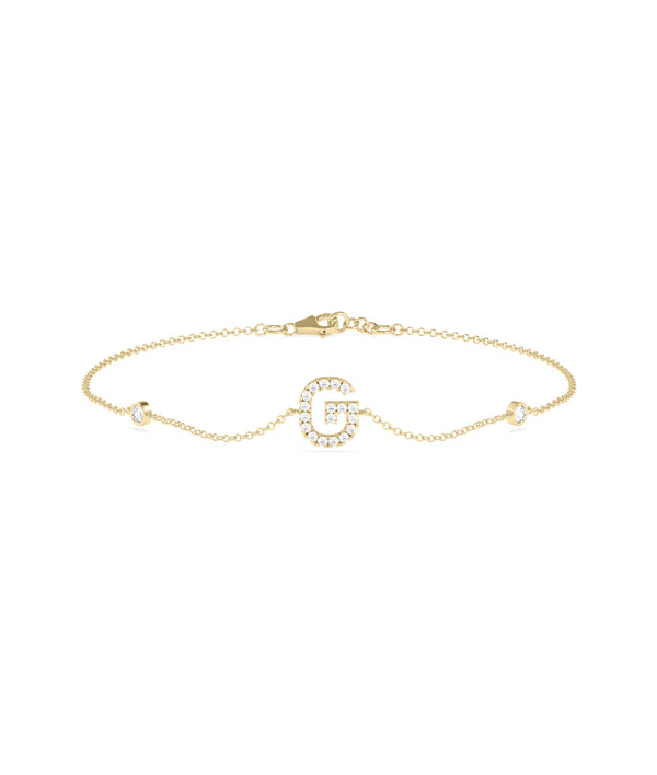 Diamond initial cable link bracelet in 14K yellow solid gold personalized