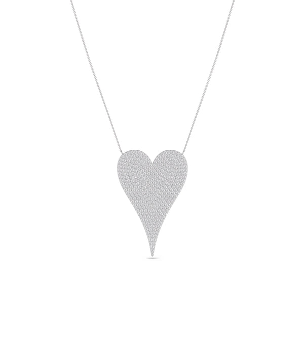 Diamond pave elongated heart necklace in 14K solid white gold alternate view