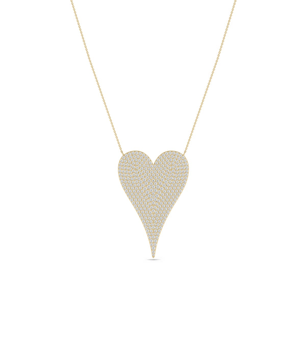 Diamond pave elongated heart necklace in 14K yellow solid gold