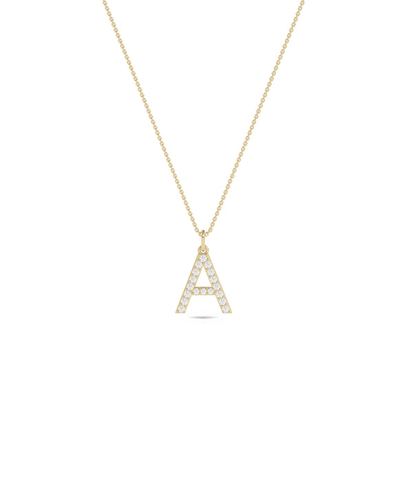 Diamond pave initial charm pendant in 14K yellow solid gold