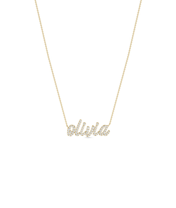 Diamond pavé name necklace in 14K solid yellow gold personalized