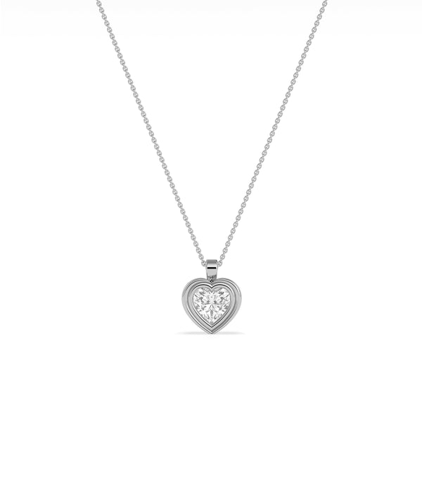 Double layer bezel solitaire diamond pendant in 14K white gold alternate view