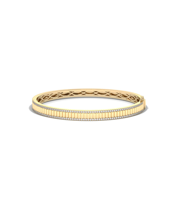 Fluted double row diamond bangle bracelet in 14K yellow gold