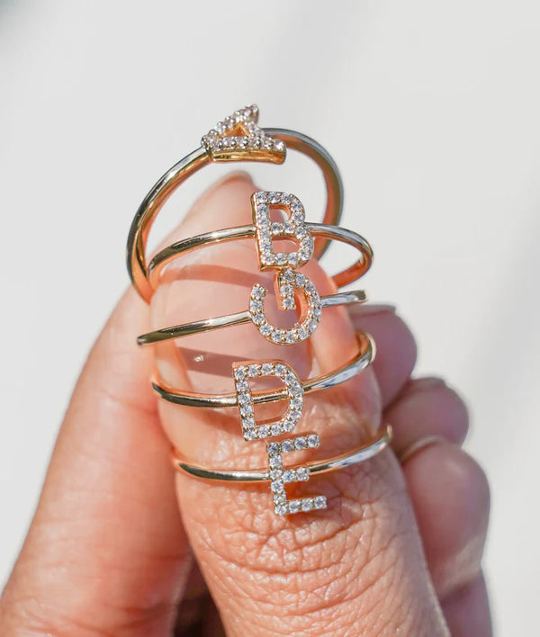 Diamond Side Ways Initial Letter Ring media alternate view