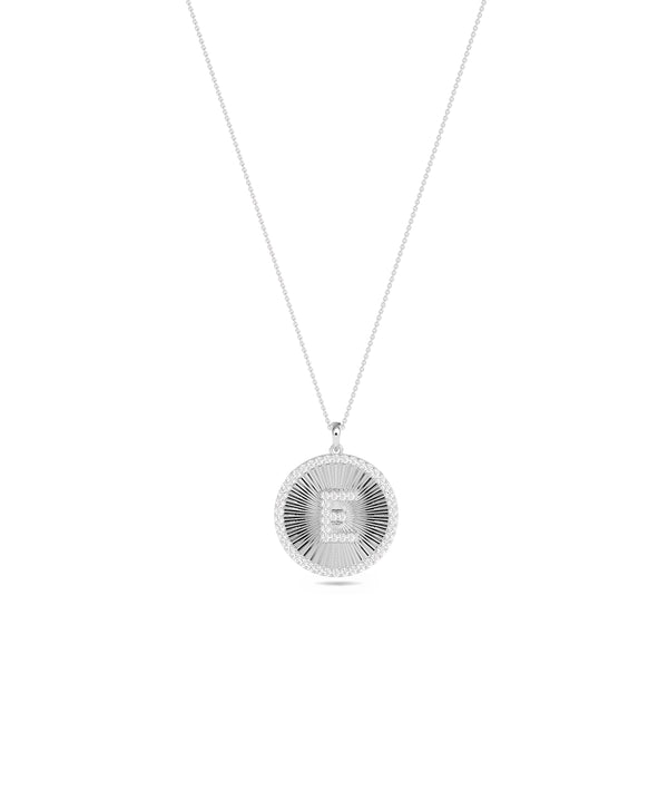 Diamond Outline Fluted Circle Custom Initial Necklace media alternate view