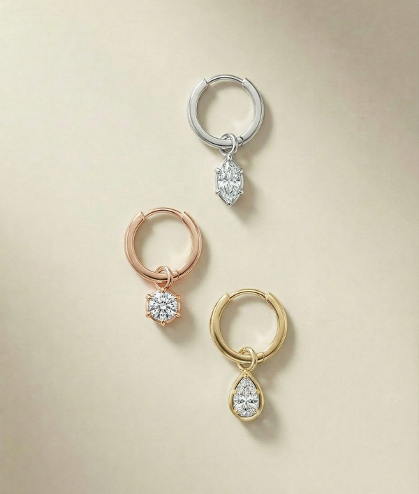 Marquise bezel set diamond dangle earrings in 14K solid gold alternate view